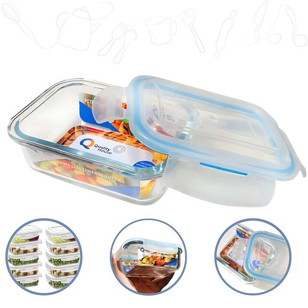2 Potes Vidro Retangular Hermético 370ml - Quality House - Qhouse Com e Importadora de Ud Imagem de 2 Potes Vidro Retangular Hermético 370ml - Quality House