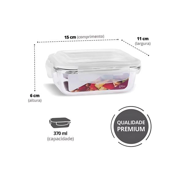 2 Potes Vidro Retangular Hermético 370ml - Quality House - Qhouse Com e Importadora de Ud Imagem de 2 Potes Vidro Retangular Hermético 370ml - Quality House