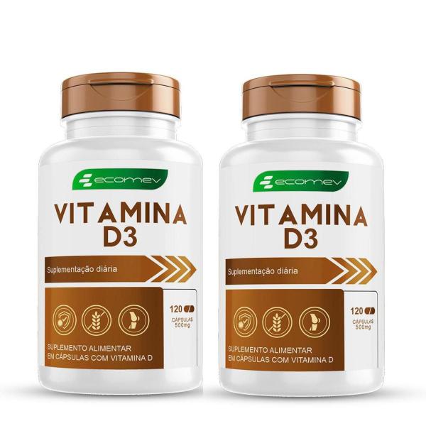 Imagem de 2 Potes Vitamina D3 2.000UI Pura Formula Importada Maior Absorção 120Cáps Ecomev