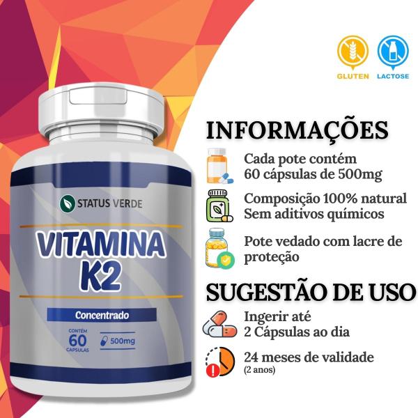 Imagem de 2 Potes Vitamina K2 Pura Kit 120 Cáps - Status Verde