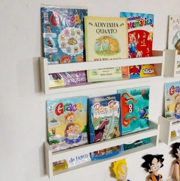 Imagem de 2 Prateleira 60cm livro infantil revistas e brinquedos, mdf branco