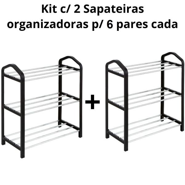 Imagem de 2 Prateleira Organizador Multiuso Sapateira 6 Pares Barata facil montar entrada da casa higiene