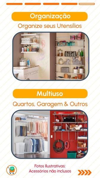 Imagem de 2 Prateleiras Estante Modular Com Arara e Cabideiro 60x40cm Organizador Multiuso Aramado Aço Armário Lavanderia