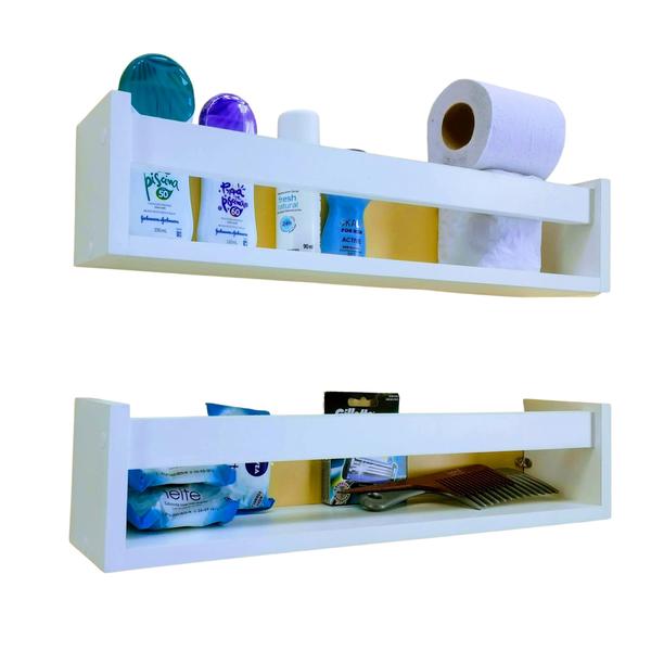 Imagem de 2 Prateleiras Para Banheiro Estante Organizadora de Lavabo Porta Shampu Nicho Mdf 55 cm