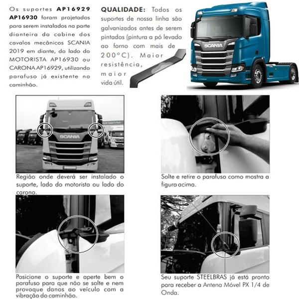 Imagem de 2 Prolongador Alongador Inox 60cm + 2 Suporte Dianteiro Parabrisa Scania