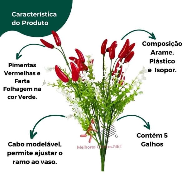 Imagem de 2 Ramos de Pimentinhas Artificiais C/20 Pimenta - Decoração