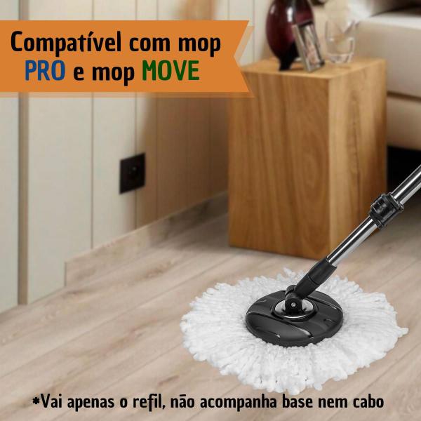 Imagem de 2 Refil de Microfibra Branco de Mop Giratório 360 Esfregão 16cm Diâmetro Condor Perfect Pro Mob Moop Mopi Limpeza Casa