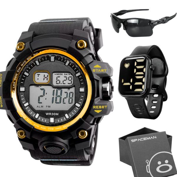 2 Relogio Masculino digital prova dagua esportivo casual militar corrida kit presente Com Óculos uv Original - Vayshop Imagem de 2 Relogio Masculino digital prova dagua esportivo casual militar corrida kit presente Com Óculos uv Original