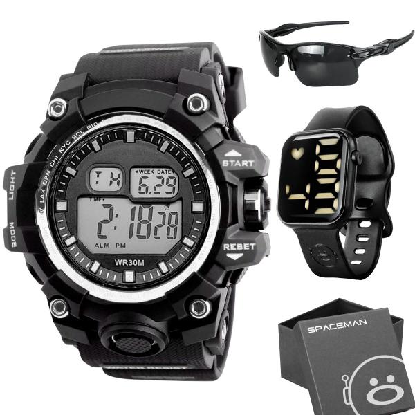 2 Relogio Masculino digital prova dagua esportivo casual militar corrida kit presente Com Óculos uv Original - Vayshop Imagem de 2 Relogio Masculino digital prova dagua esportivo casual militar corrida kit presente Com Óculos uv Original