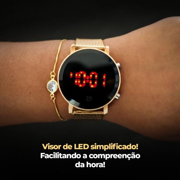 Imagem de 2 Relógios Digitais Femininos em Aço Inox, Tela em LED - Dourado e Prateado, Ideal para Presentear