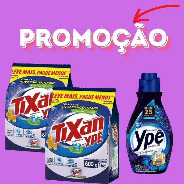 Imagem de 2 sabão em Pó Tixan Ype 800g  + 1 Amaciante de Roupas Concentrado ype 500ml