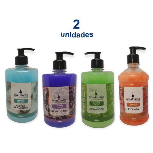 Imagem de 2 Sabonete Líquido 500ml Lavanda Orquídea Açai Algodão Erva Doce Pitanga Jabuticaba - Envio Já