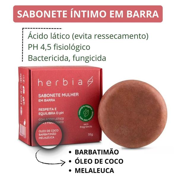 Imagem de 2 Sabonetes Mulher Intimo Em Barra Natural Vegano Herbia 35g