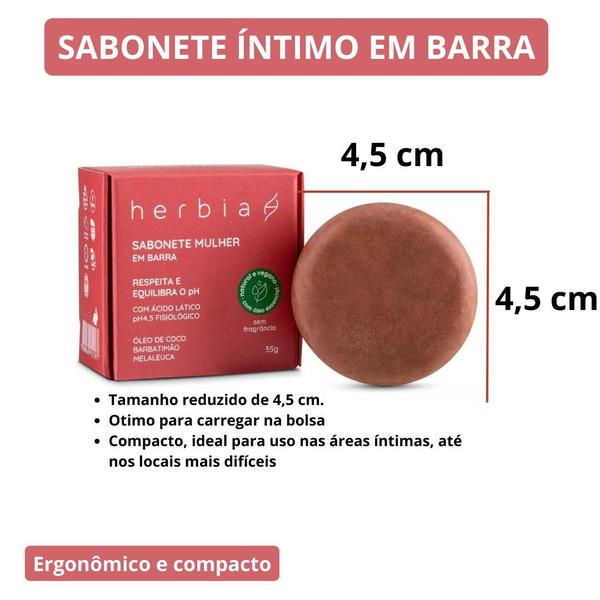 Imagem de 2 Sabonetes Mulher Intimo Em Barra Natural Vegano Herbia 35g