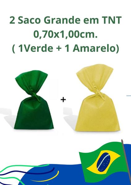 Imagem de 2 Saco Grande/Gigante TNT Brasil 70x1,00cm Presente Roupa Suja Organizar (1 Verde + 1Amarelo)