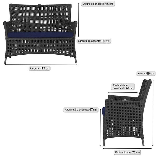 Imagem de 2 Sofás Área Externa Igapó Alumínio Pintura Preta Corda Náutica Estofado Impermeável 10