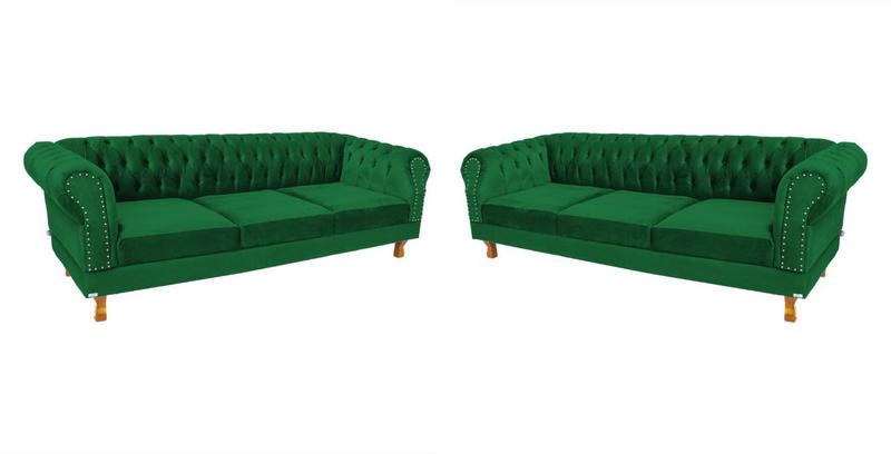 Imagem de 2 Sofás Chesterfield Capitone Duque Suede verde bandeira 2,30cm