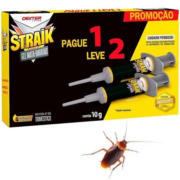 Imagem de 2 Straik Gel Mata Elimina Baratas Isca Eficaz Seringa 10g Dexter