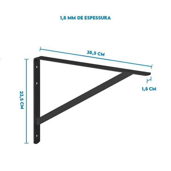 Imagem de 2 Suporte Mão Francesa 40 cm Preta Prateleira Madeira