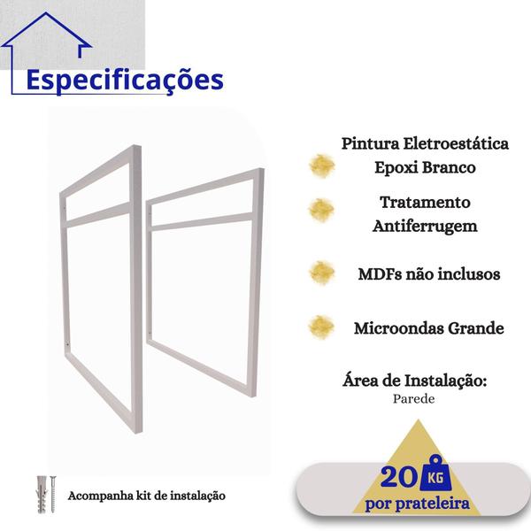 Imagem de 2 Suporte Prateleira Industrial Forno Microondas 45Cm Branco