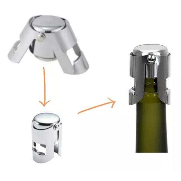 Imagem de 2 Tampa Rolha Inox Garrafa Vinho Champagne Cerveja Espumante - Ami