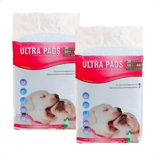 Imagem de 2 Tapete Higiênico Petlike Ultra Pads 60x60 - 30 Unidades