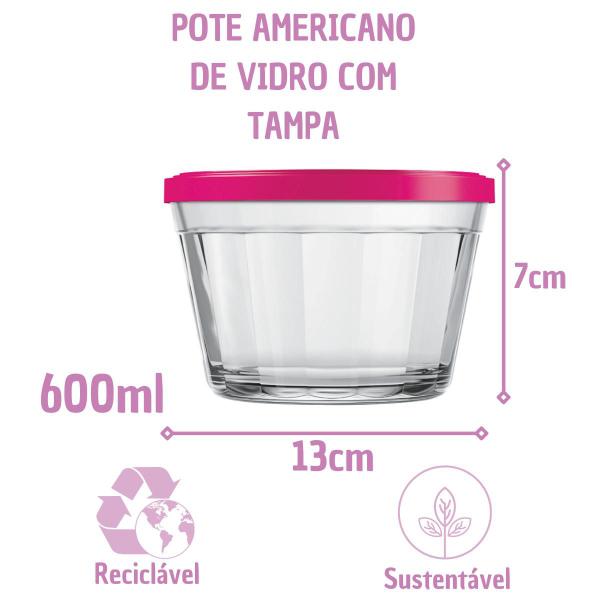 Imagem de 2 Tigela De Vidro Americano C/  Tampa Cereal Biscoitos 600ml