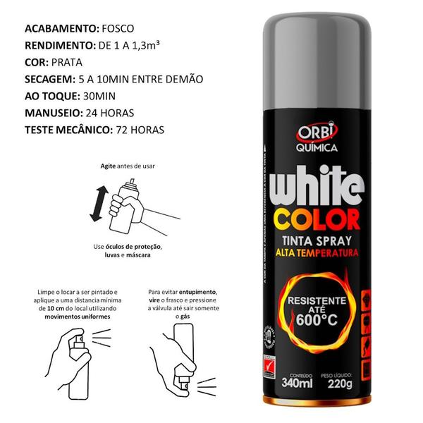 Imagem de 2 Tintas Spray Prata Fosco De Alta Temperatura Até 600ºC  