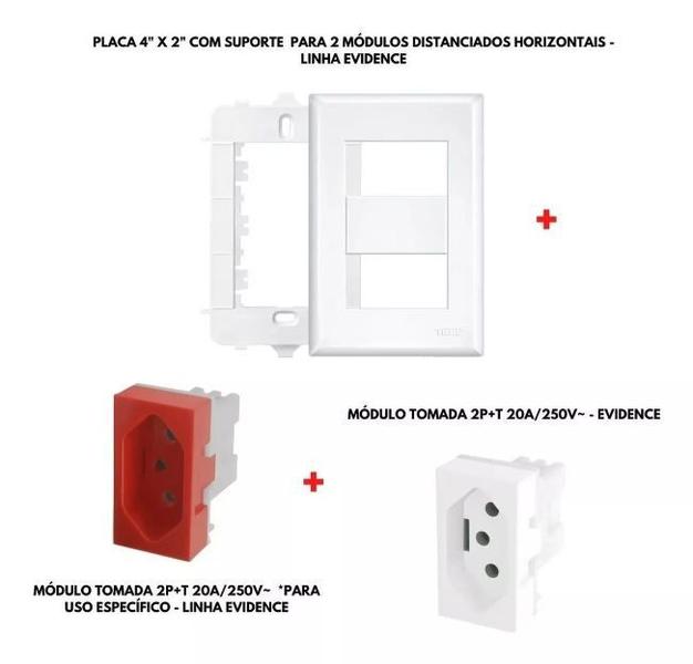 Imagem de 2 Tomadas Duplas 20A 2p+t 4x2 Branca e Vermelha 250v - Fame