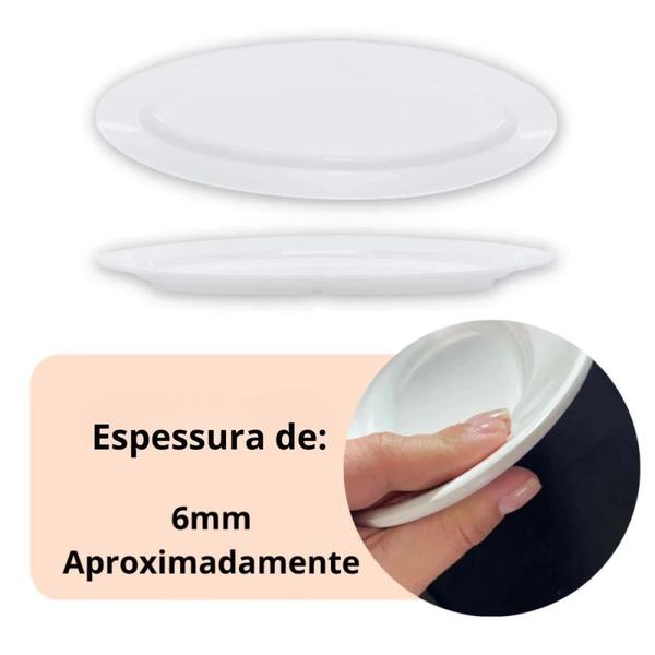 Imagem de 2 Travessas Oval 60 Cm Pratos para Buffet Restaurante Cozinha Melamina Premium Profissional Branca Rasa  Bestfer 