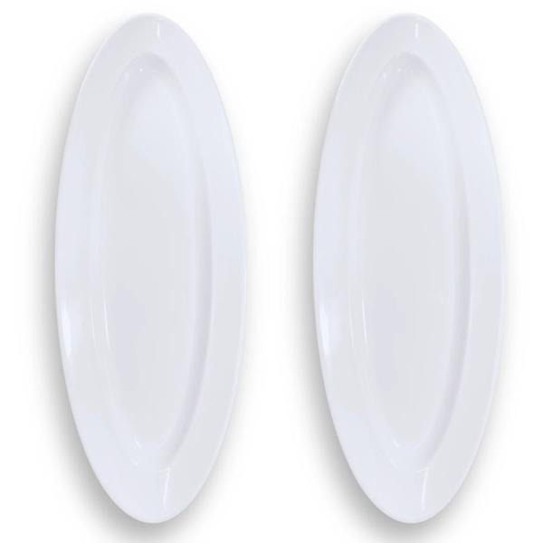 Imagem de 2 Travessas Oval 60 Cm Pratos para Buffet Restaurante Cozinha Melamina Premium Profissional Branca Rasa  Bestfer 