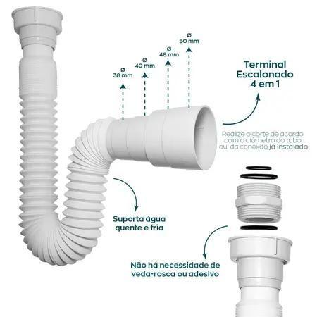 Imagem de 2 Un Sifão Sanfonado Flexível Universal Branco 70cm