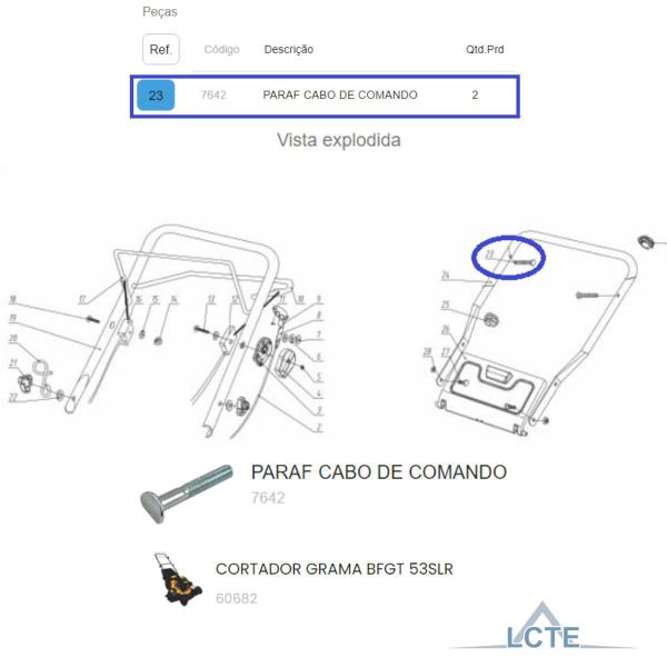 Imagem de 2 Uni Parafuso do Cabo de Comando Cortador de Grama BFG 50SL