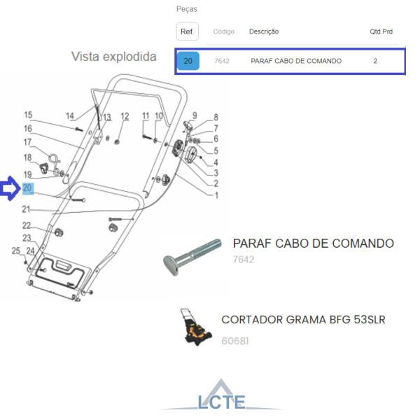 Imagem de 2 Uni Parafuso do Cabo de Comando Cortador de Grama BFG 53SLR