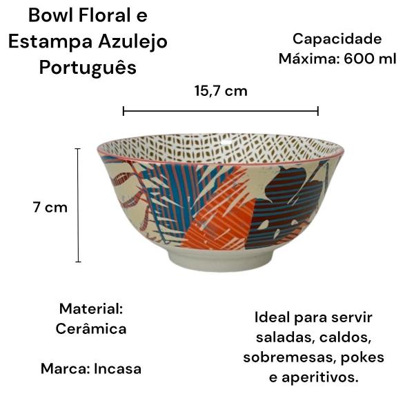 Imagem de 2 Unidades de Bowl Cerâmica 600ml Floral Azulejo Português 