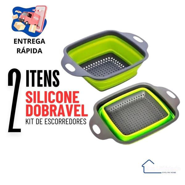 Imagem de 2 Unidades Escorredor Silicone Dobravel Retratil Compacto Multiuso Flexivel Itens de Cozinha Utensílio de Organização