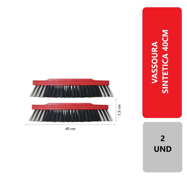 Imagem de 2 Unidades Vassoura De Pelo Sintético Macia 40cm Média Multiuso Limpeza Interna Externa Reforçada Sem Cabo