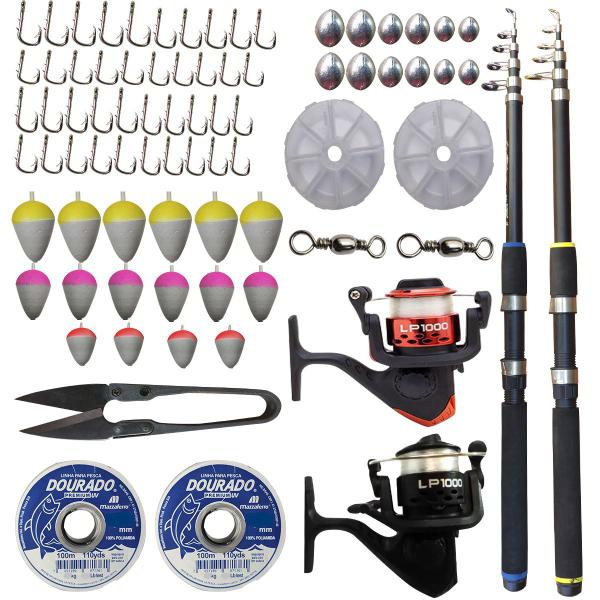 Imagem de 2 Vara Telescópica 2,40m+ 2 Molinete kit Completo Pesca