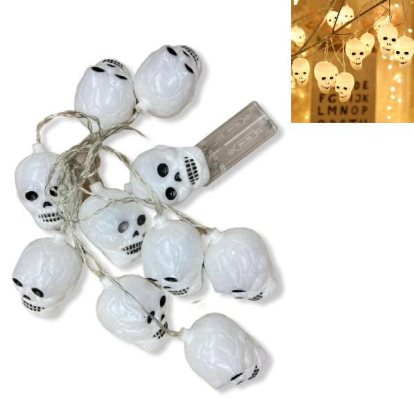 Imagem de 2 Varal Cordão Luminoso Luz Caveiras 10 LEDS Hallowen Festas