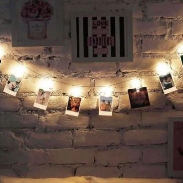 Imagem de 2 Varal Led 10 Fotos Fio 2m Luz Pregador Cordão Decoração