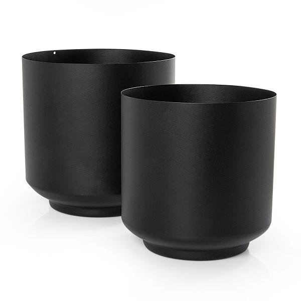 Imagem de 2 vasos cachepot metal com suporte preto fosco gourmet mix