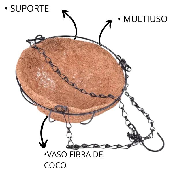 Imagem de 2 Vasos Fibra De Coco 15cm Planta Suspenso Pendente Corrente