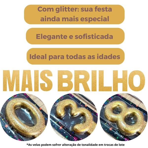 Imagem de 2 Velas De Aniversario Numero Dourada Glitter Brilho