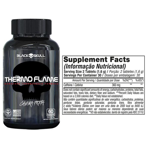 Imagem de 2 X Thermo Flame Hardcore Termogenico 60 Tablets X 2 = 120 Tablets Black Skull