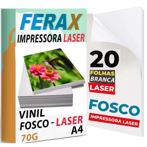 Imagem de 20 Adesivos Vinil Branco FOSCO  LASER A4