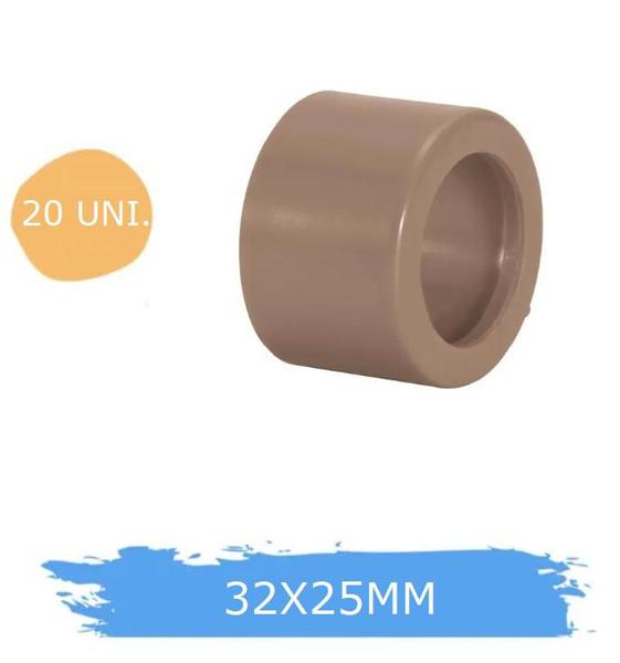 Imagem de 20 Buchas Redução Soldável Curta 1X3/4" (32X25MM) Marrom PVC - FORTLEV