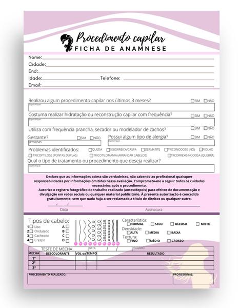 20 Fichas Bloco De Anamnese Checklist Capilar Cabeleireiros CORES - Impressões Papaleguas Imagem de 20 Fichas Bloco De Anamnese Checklist Capilar Cabeleireiros CORES