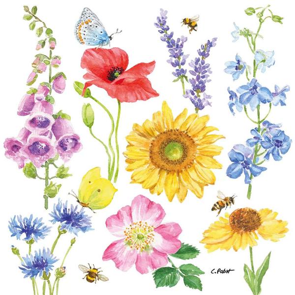 Imagem de 20 Guardanapos para Decoupage Ambiente Flores e Abelhas