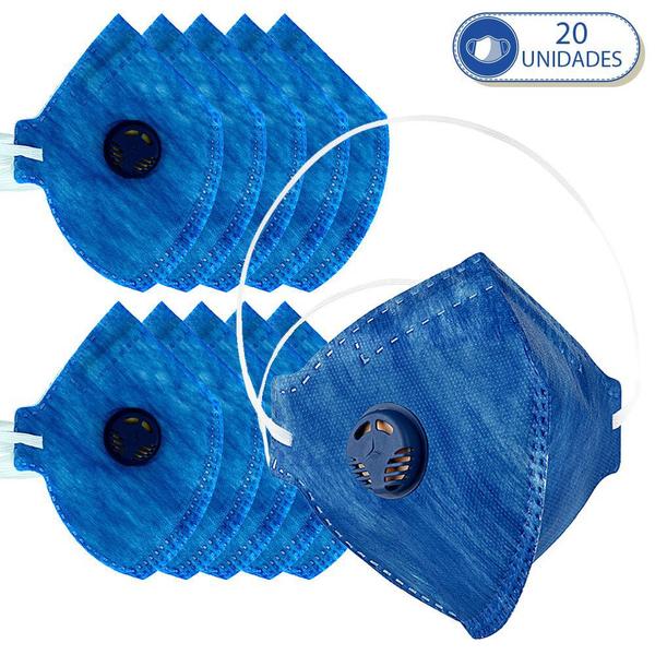 Imagem de 20 Máscaras Descartáveis com Válvula Respiratória Para Proteção KN910 Azul