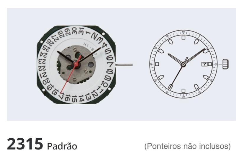 Imagem de 20 Mecanismos 2315 padrão com exibição de data na posição 3h